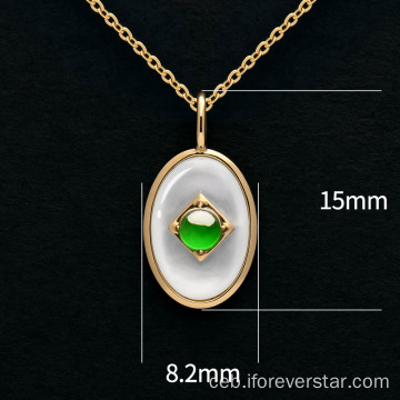 18k bulawan nga puti nga shell imperyali nga Green Jadeite Pendant